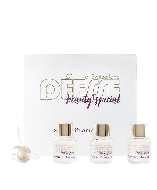 Deesse Beauty Specials: Xpress Lift Ampullen Xpress Lift Ampullen gehören zu den Déesse Beauty Specials und spenden der Haut Feuchtigkeit für ein frischeres und pralles Aussehen