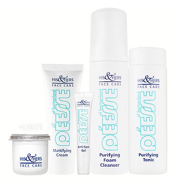 Déesse His & Hers Pflegelinie mit Reinigung, Gesichtswasser, Anti-Pickel-Gel und Gesichtspflege